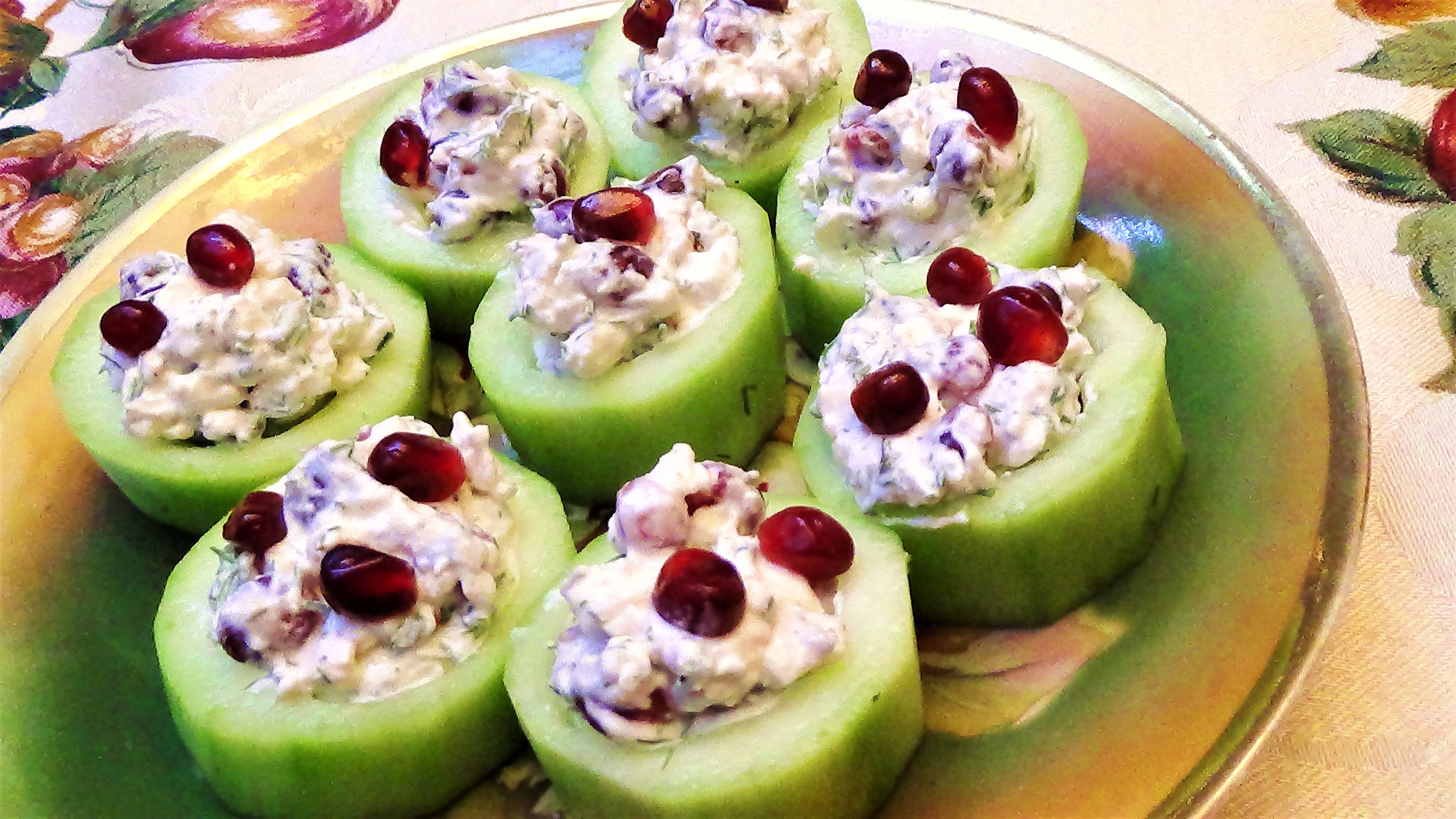 Cucumber Cups with Feta, Dill and Pomegranate