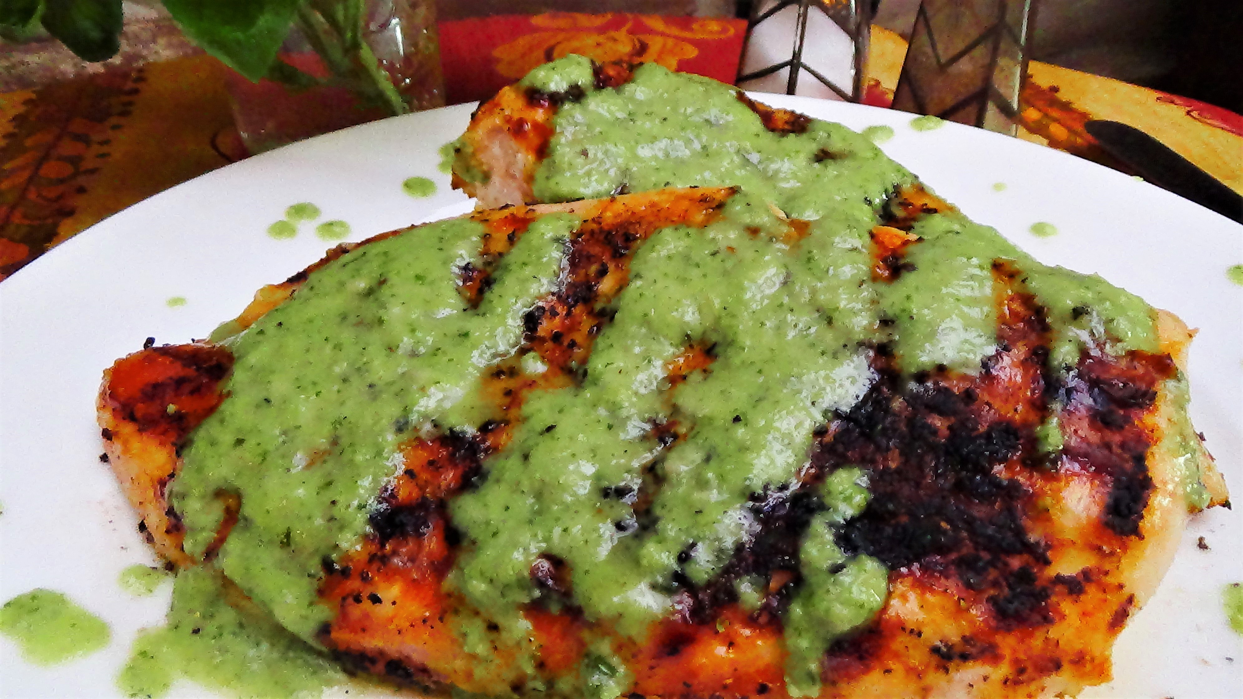 Grilled Chicken with Basil, Parmesan Sauce