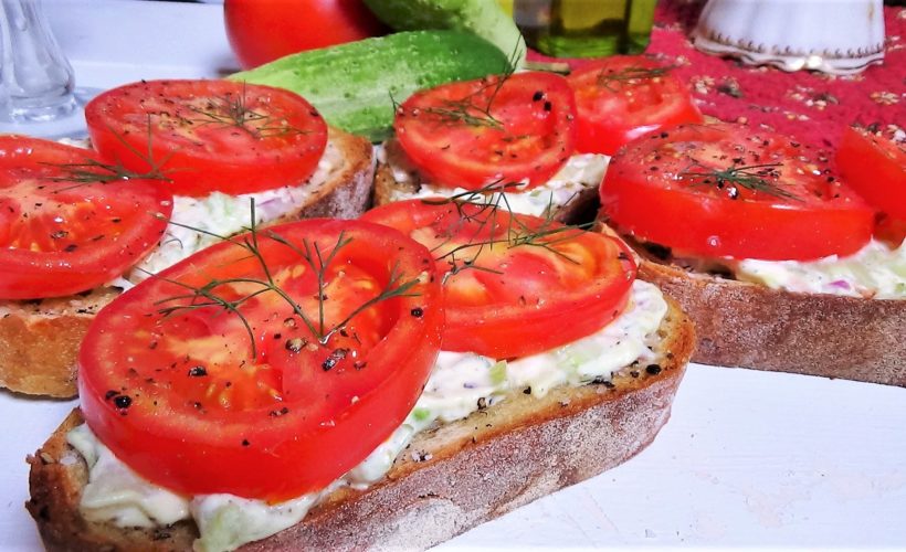 Open-Faced Tomato Sandwich with Cucumber Dill Spread