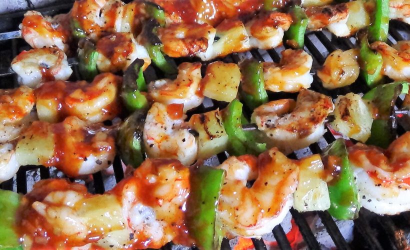 Sweet and spicy grilled shrimp skewers